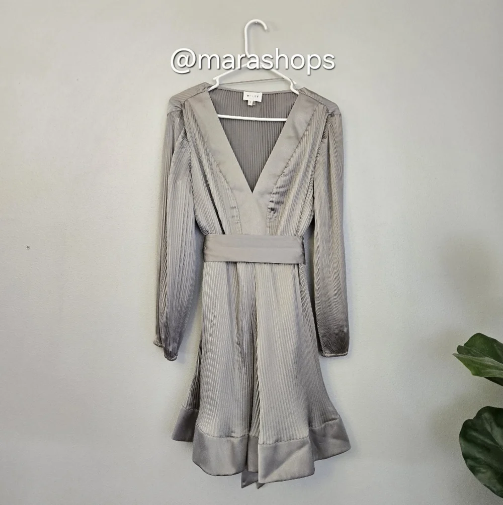 Milly Silver Liv Solid Pleat Mini Dress